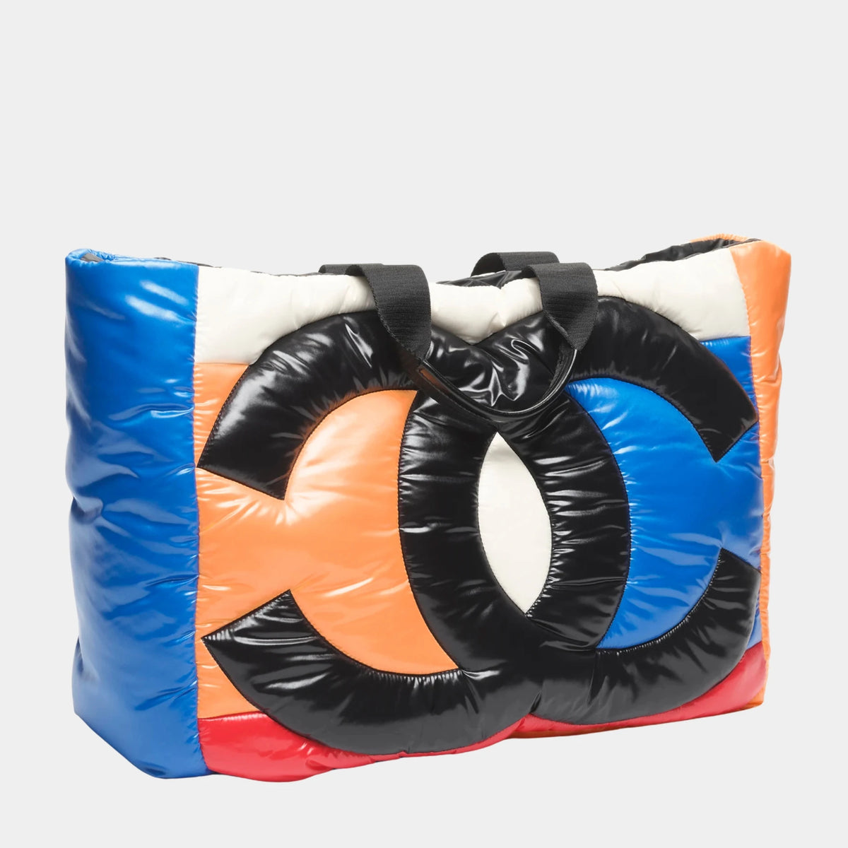 Large Tote Nylon & Calfskin Blue Orange White Red & Black