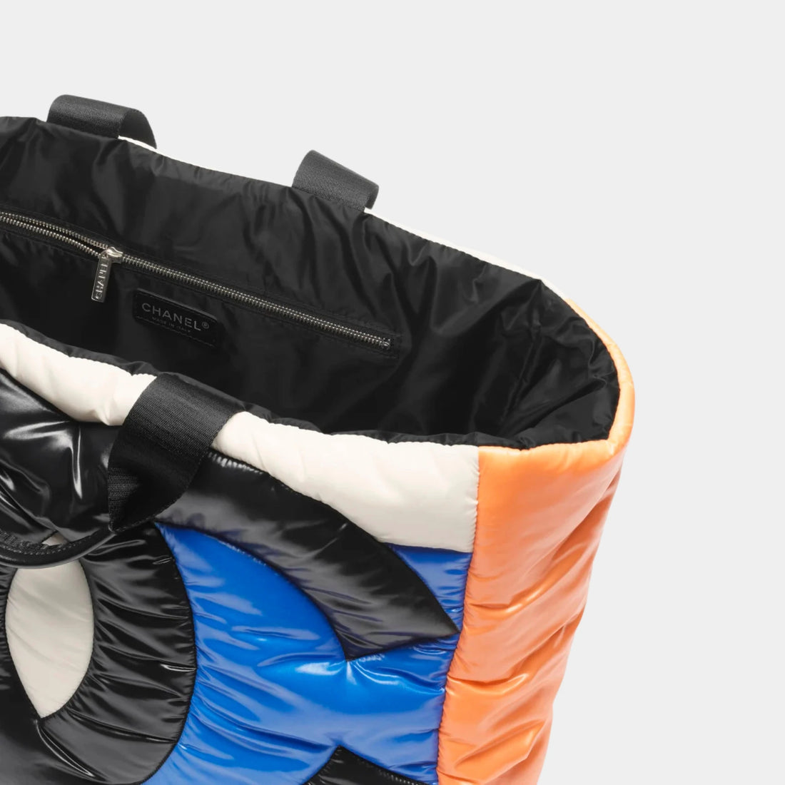 Chanel Large Tote Nylon & Calfskin Blue Orange White Red & Black