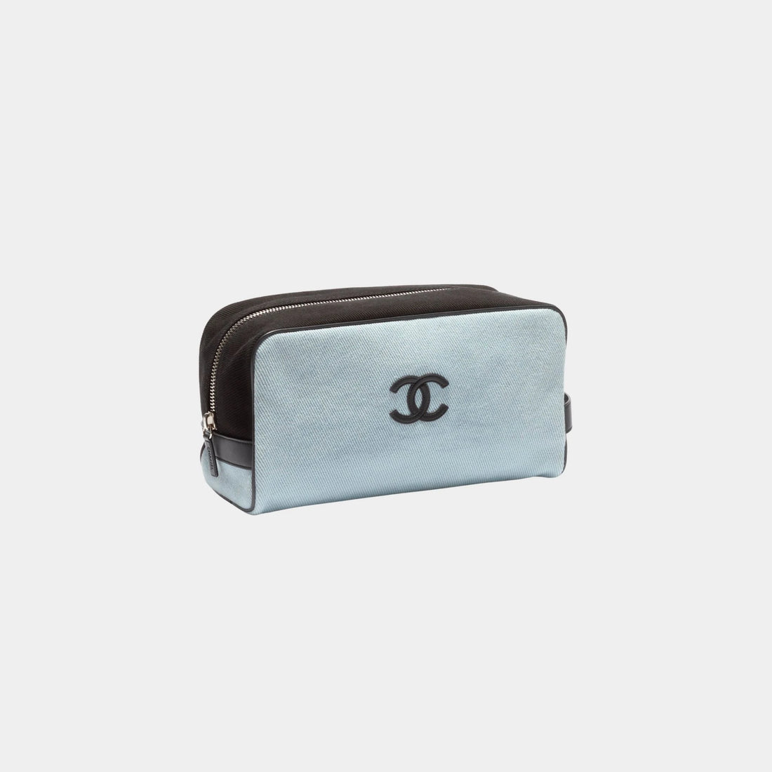 Chanel Large Zippered Pouch Canvas Calfskin & Silver-Plated Metal