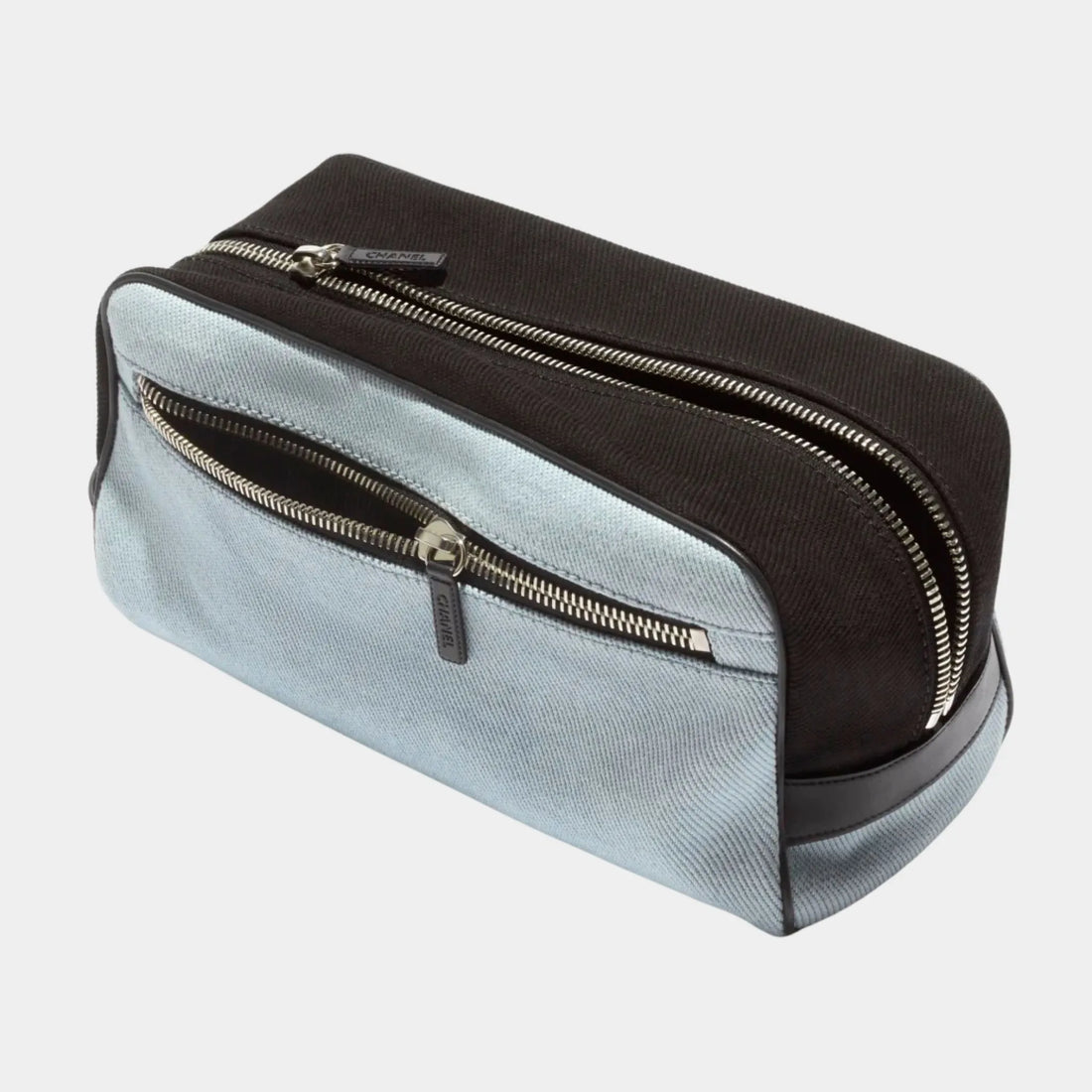 Chanel Large Zippered Pouch Canvas Calfskin & Silver-Plated Metal