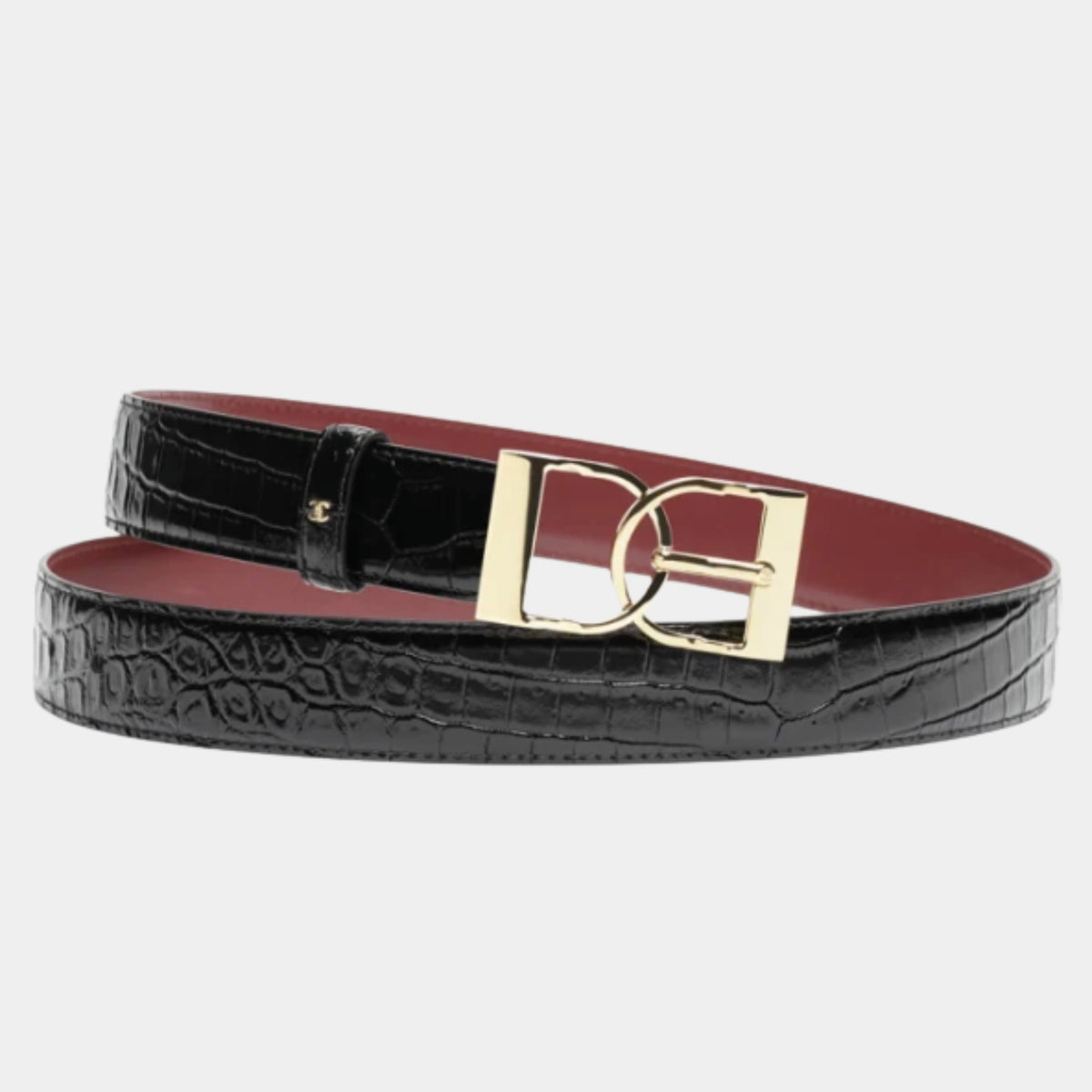 Leather Belt Crocodile Embossed Calfskin &amp; Metal