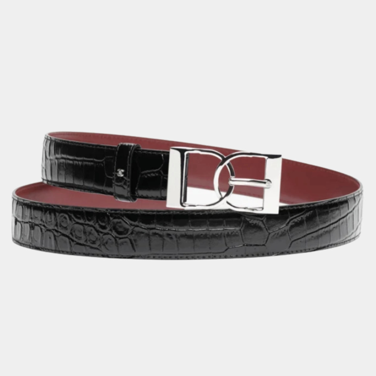 Leather Belt Crocodile Embossed Calfskin &amp; Metal