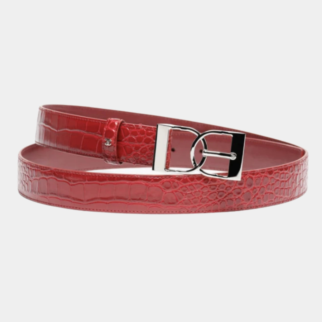 Leather Belt Crocodile Embossed Calfskin &amp; Metal