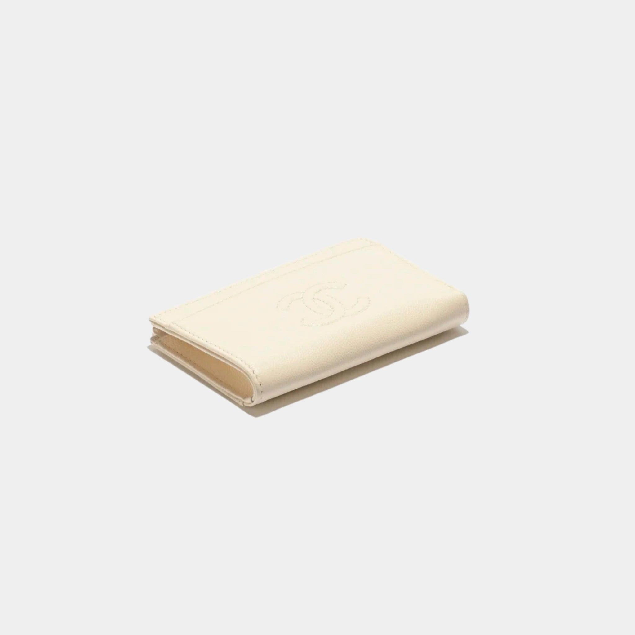 Chanel Light Beige Zipped Card Holder Grained Shiny Calfskin, Top