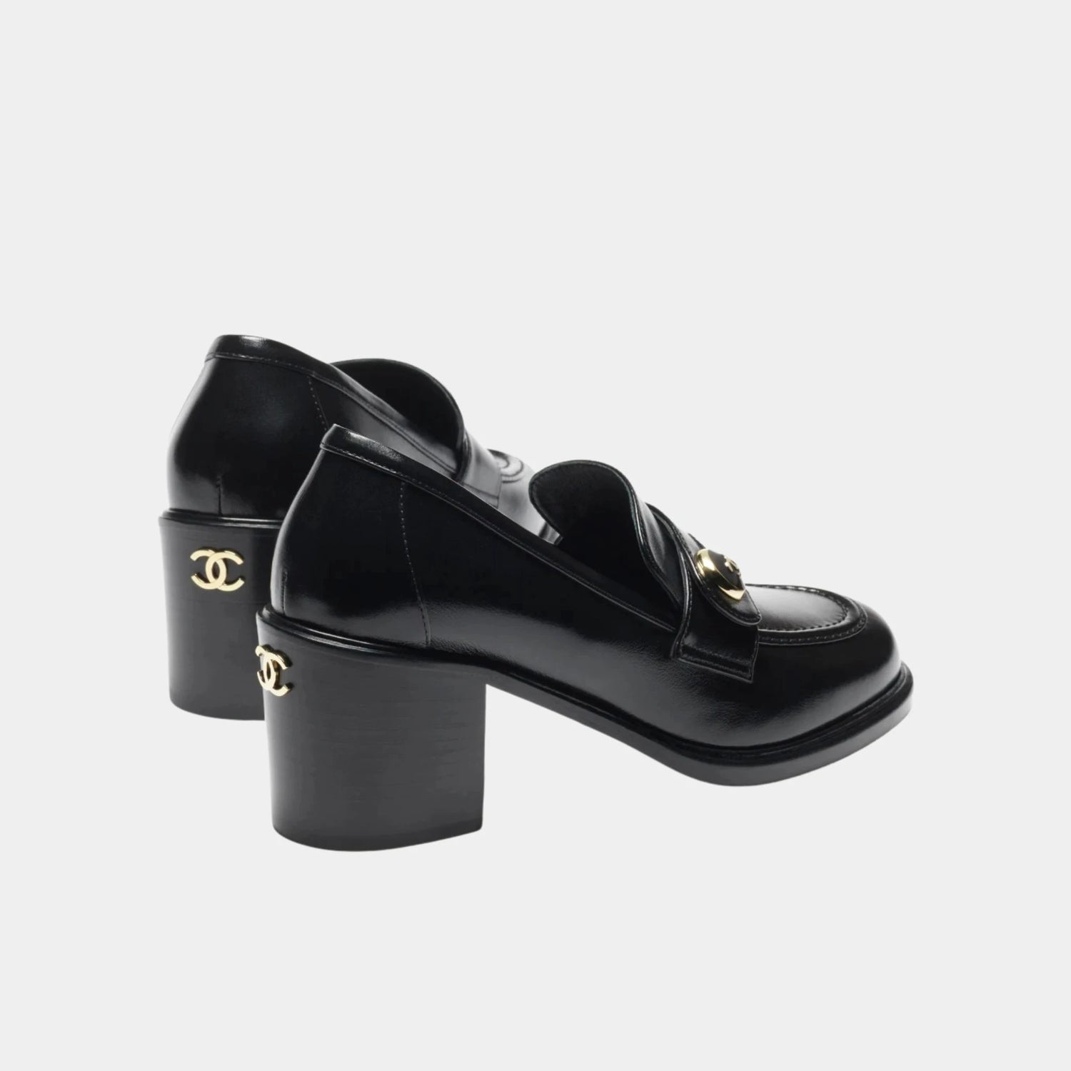 Chanel Loafers in Black Shiny Calfskin, Black, Back