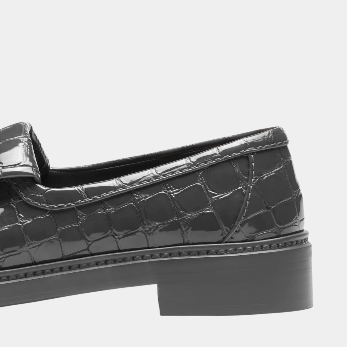 Chanel Loafers Crocodile Embossed Patent Calfskin Dark Grey