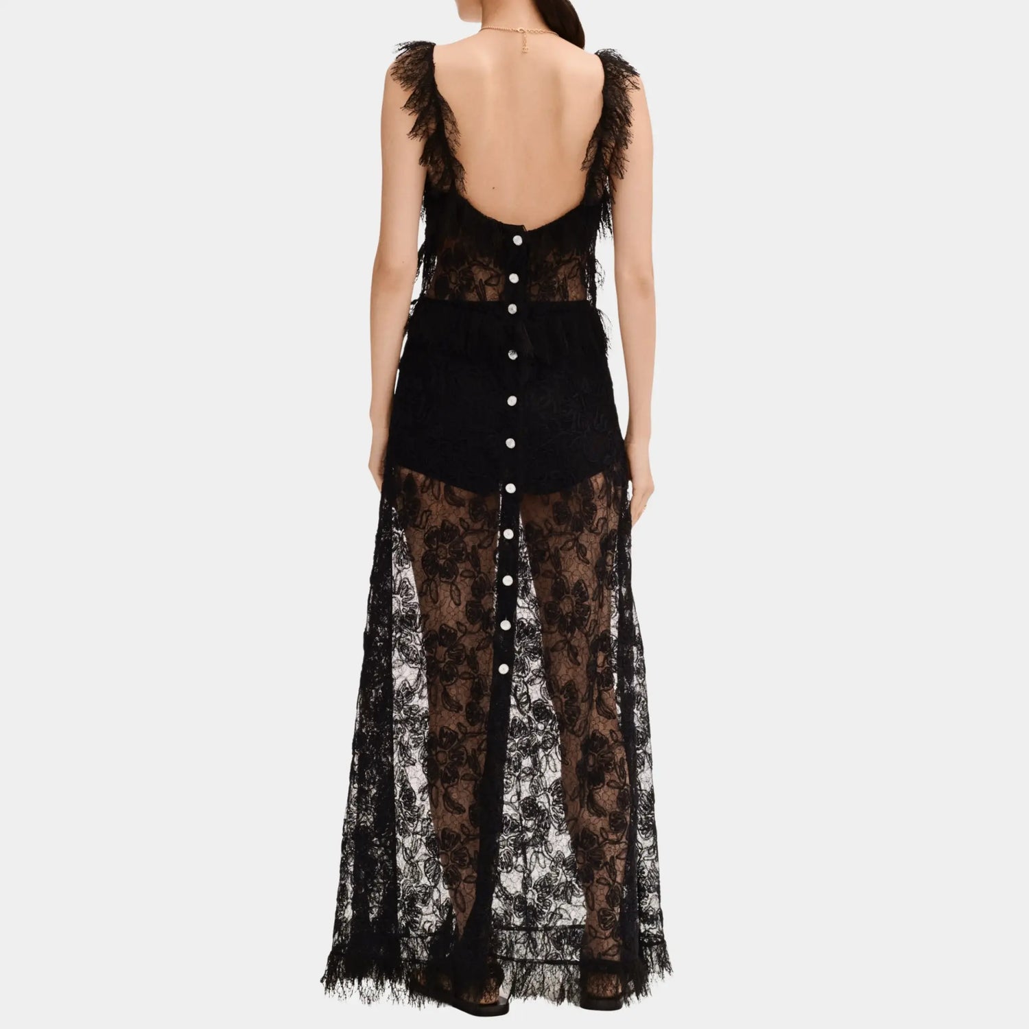 Chanel Long Dress in Black Lace, Back