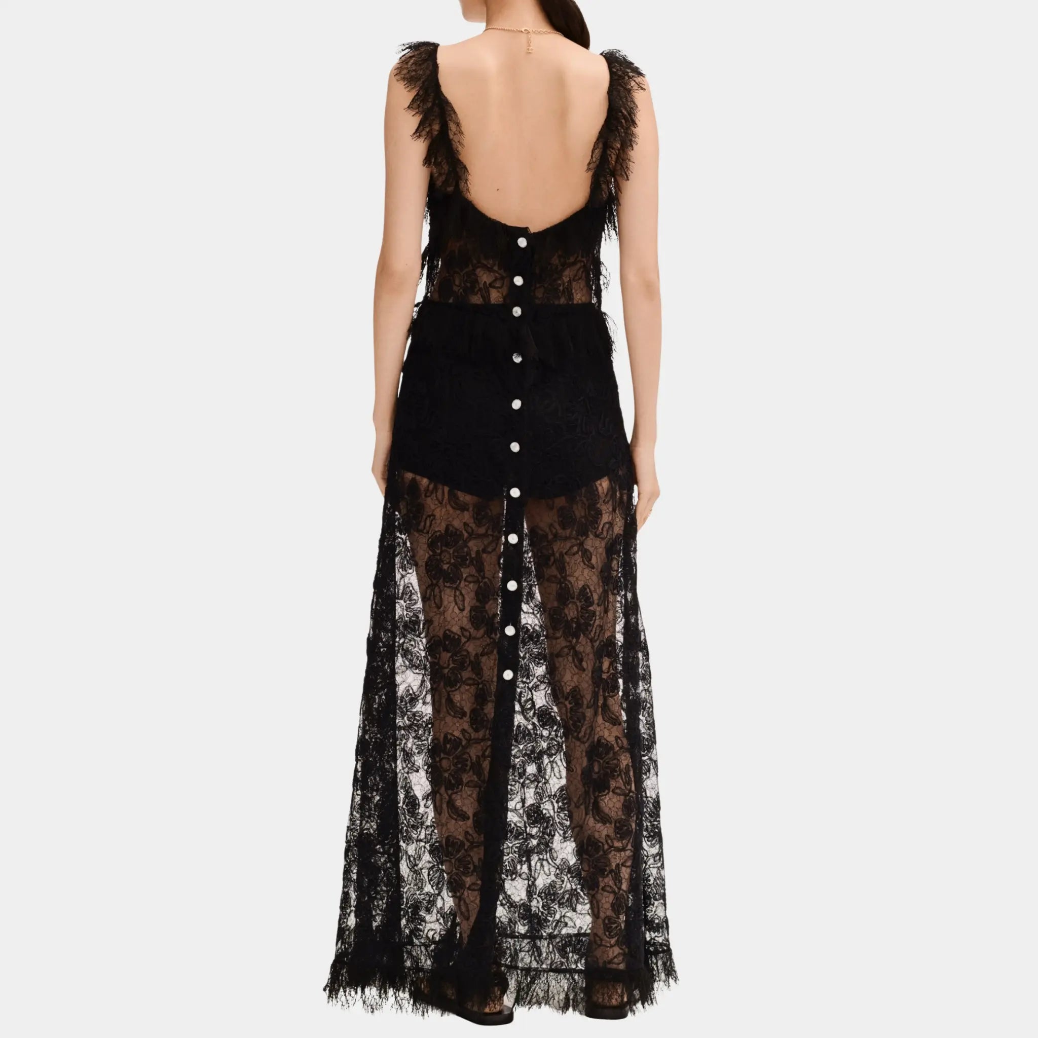 Chanel Long Dress in Black Lace, Back
