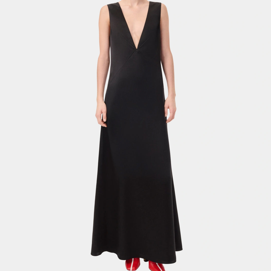 Chanel Long Dress in Black Silk Satin, Front