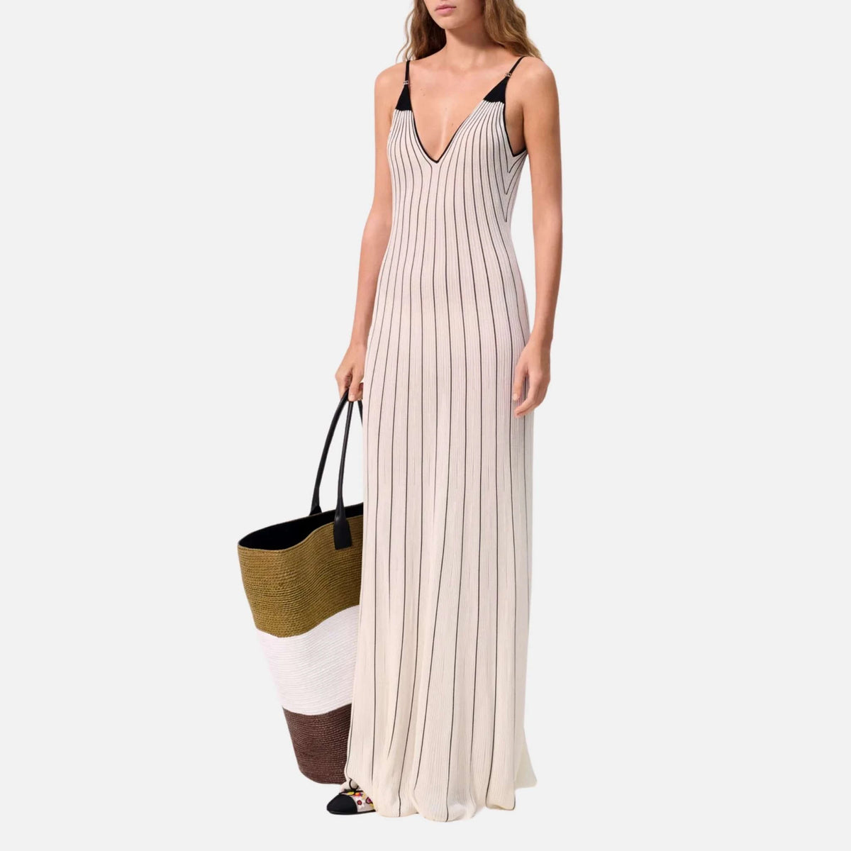 Long Dress Mixed Fibers White Black