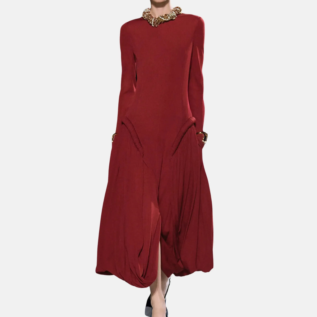 Long Dress Mixed Fibres in Garnet Red