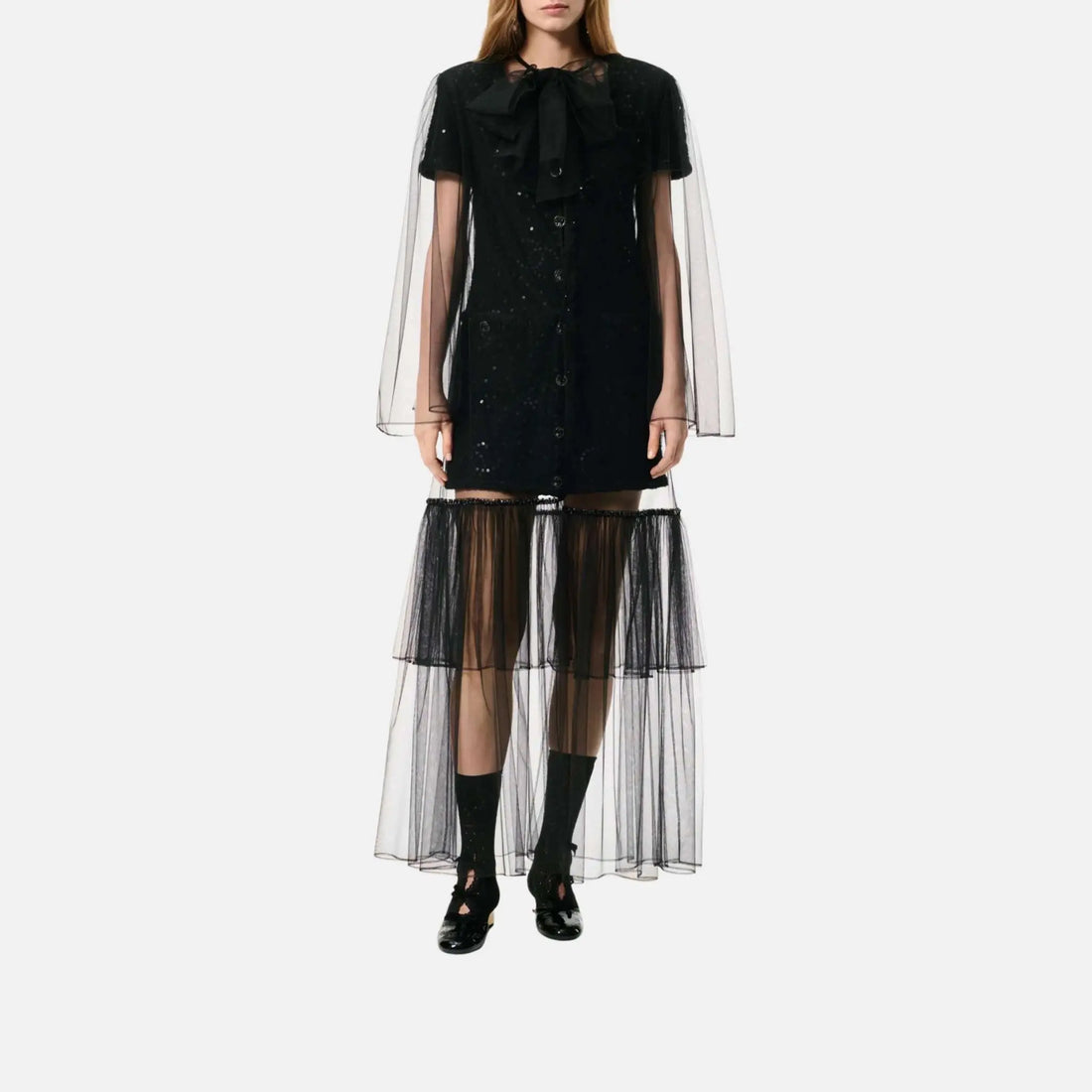 Chanel Long Dress Sequin Embroidered Tulle