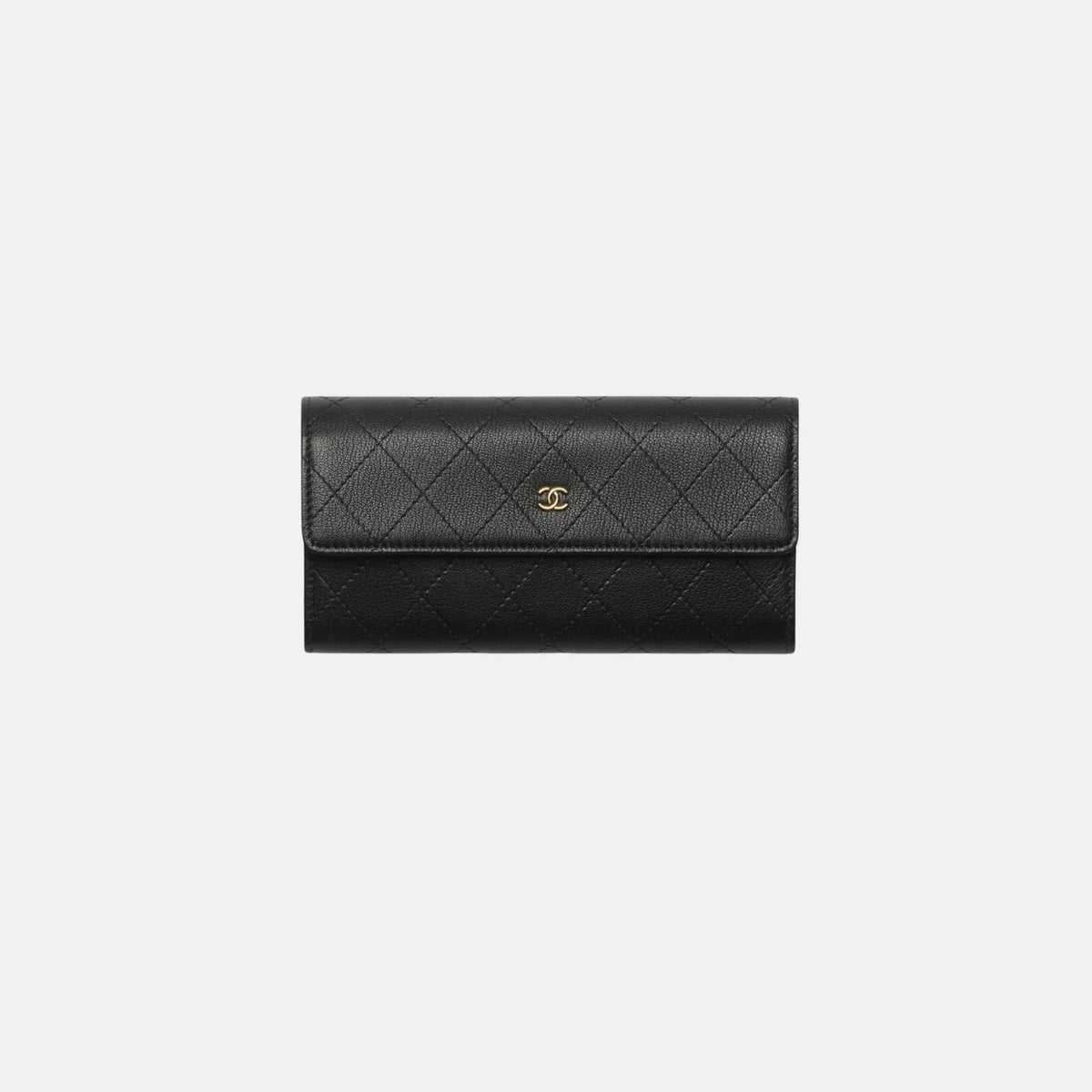 Long Flap Wallet in Grained Goatskin and Gold Metal