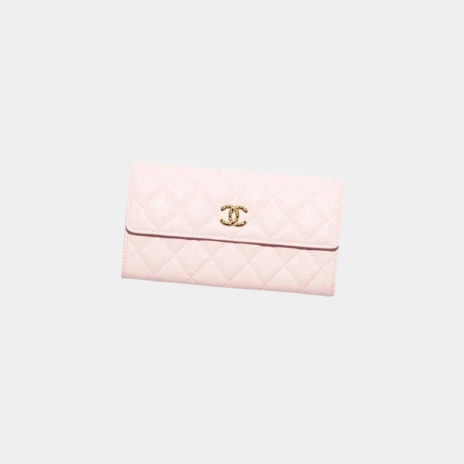 Chanel Long Flap Wallet in Grained Shiny Calfskin, Light Pink, Front