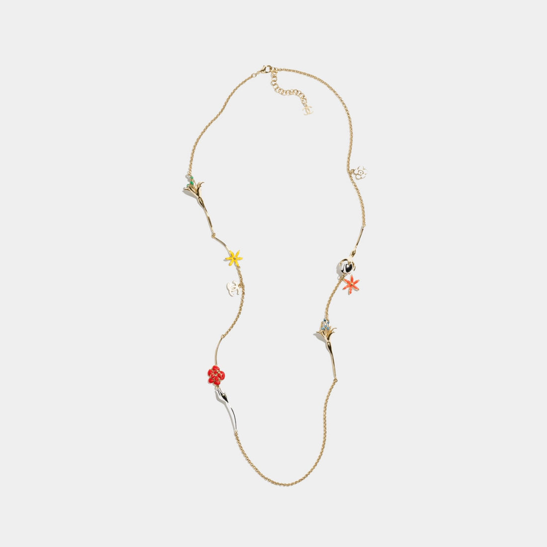 Chanel Long Necklace Metal & Resin Golden Silvery & Multicolor