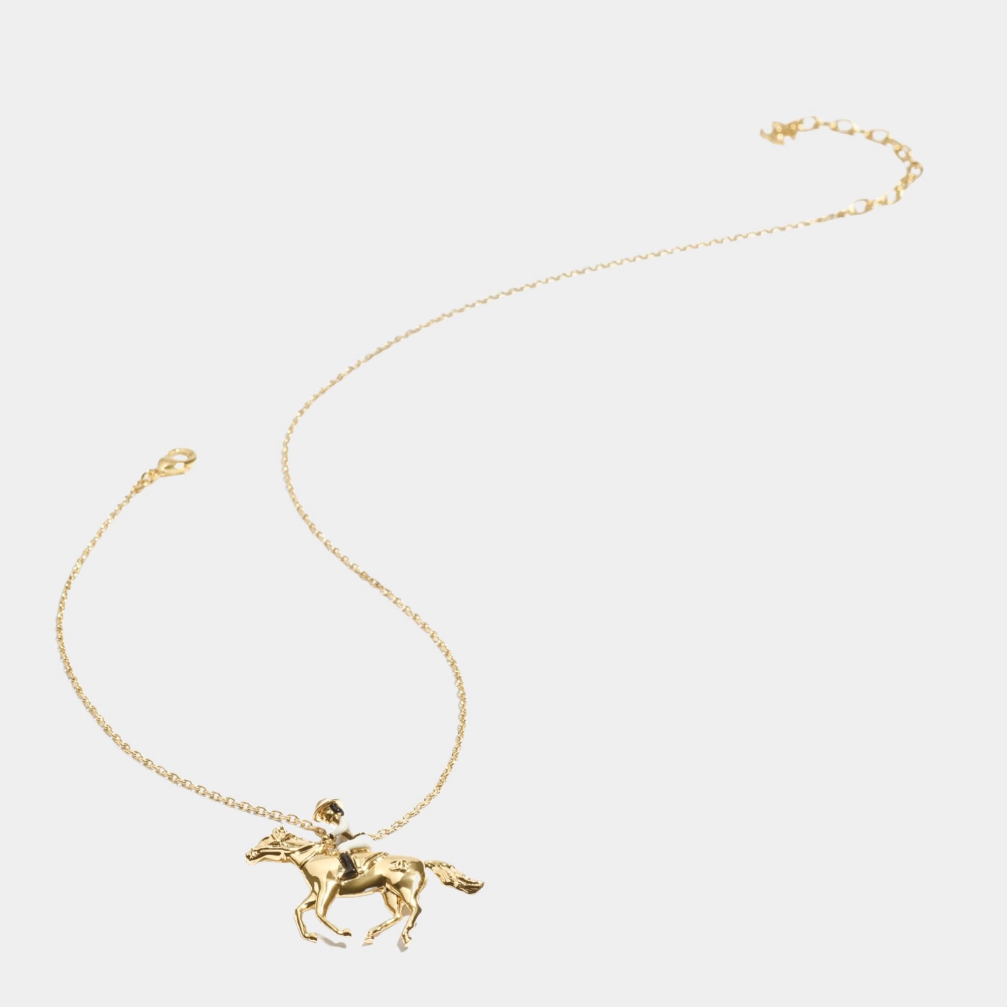 Long Pendant Horse Necklace Metal Gold White &amp; Black