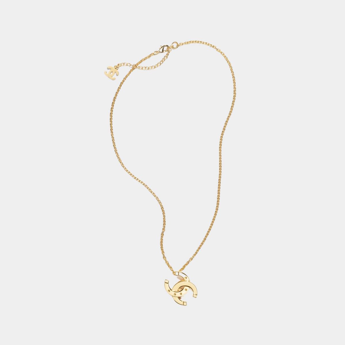 Long Pendant Rivets CC Necklace Metal Gold