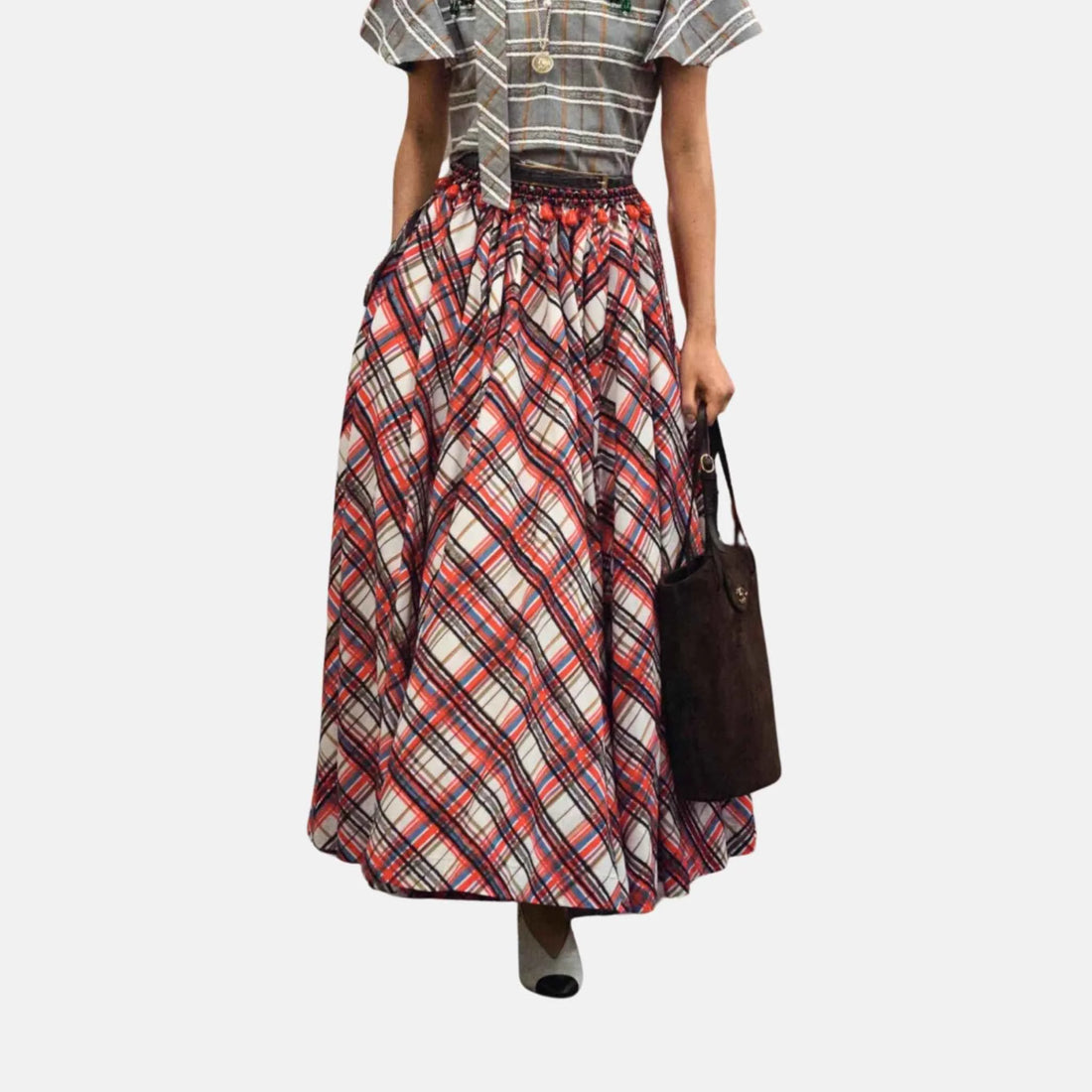 Chanel Long Skirt Cotton Mixed Fibers in Red White and Black