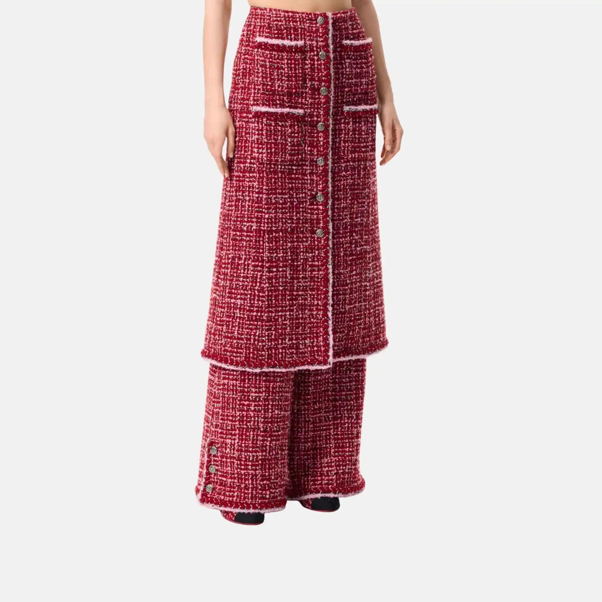 Chanel Long Skirt Tweed Red