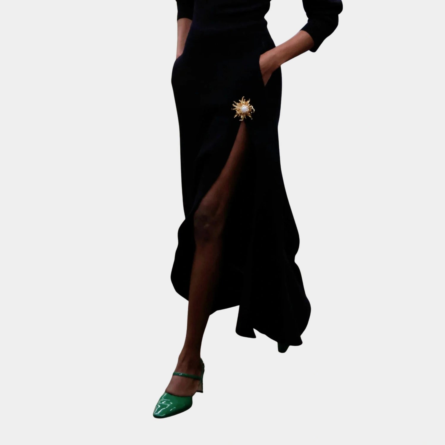 Chanel Long Skirt Wool &amp; Silk Black