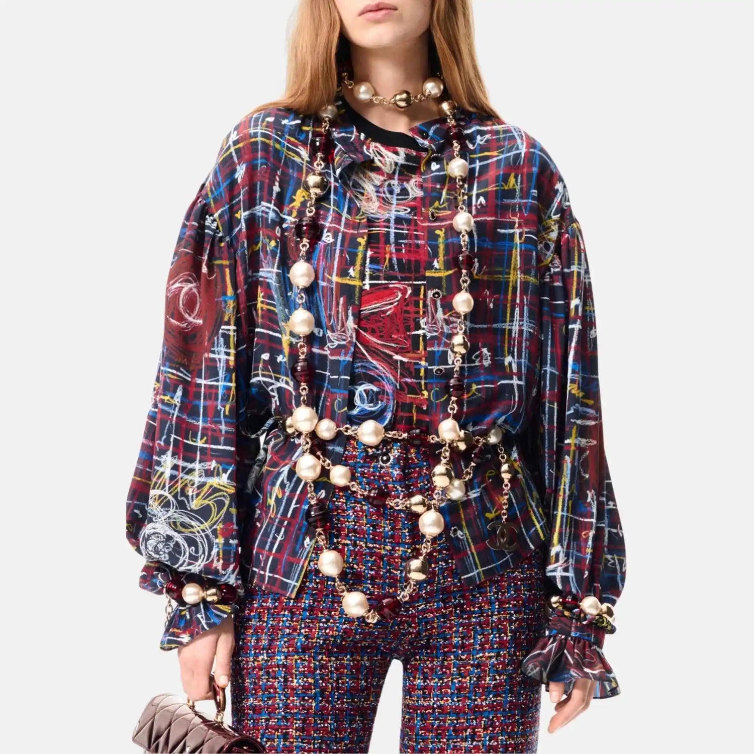 Chanel Long Sleeved Blouse Printed Silk Charmeuse