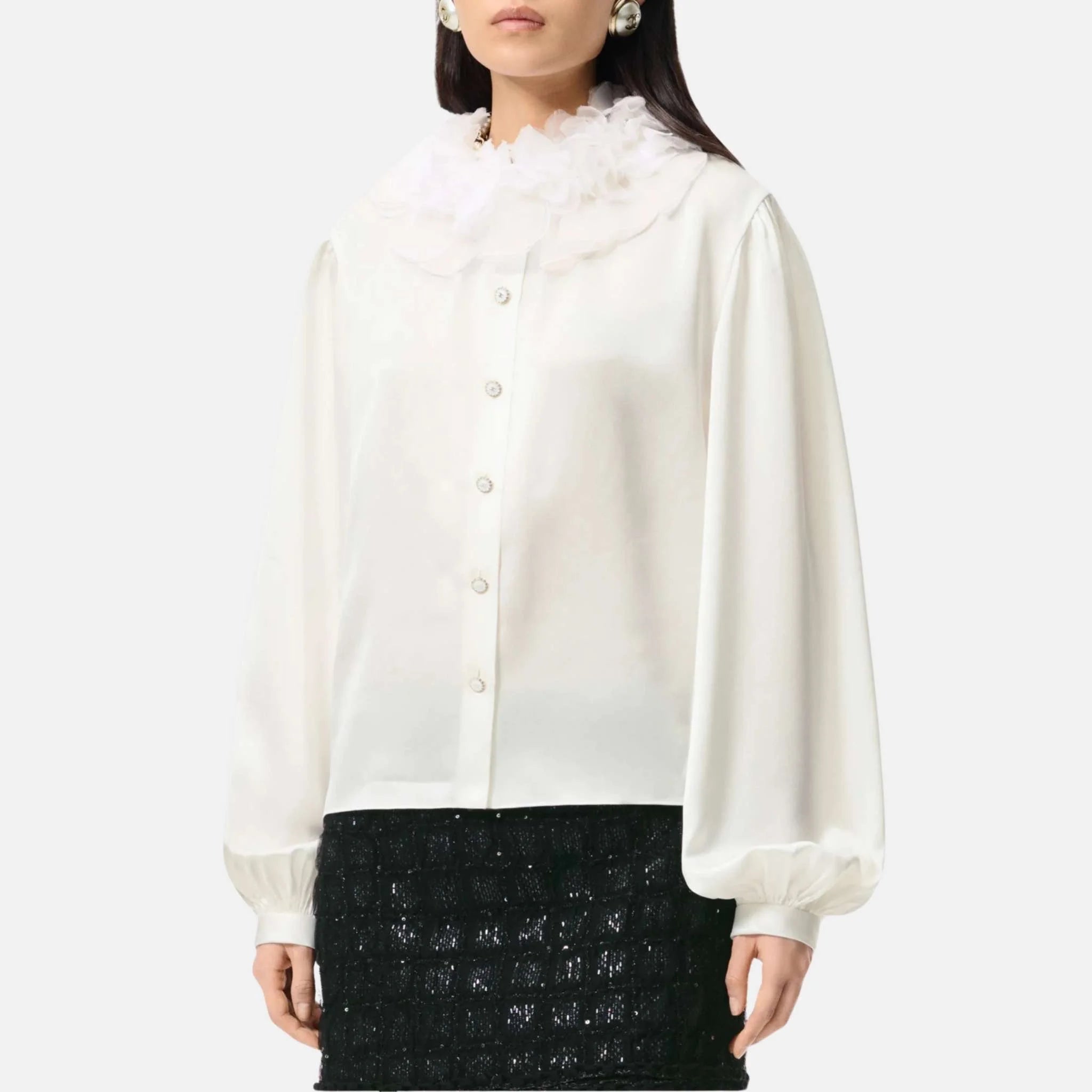 Chanel Long Sleeved Blouse Silk Satin
