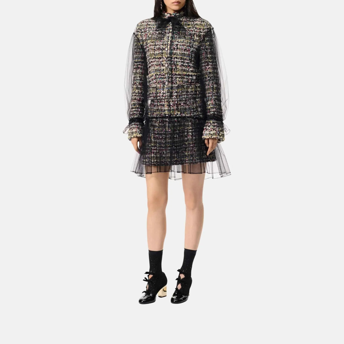 Chanel Long Sleeved Blouse Tulle Embroidered With Strass Black