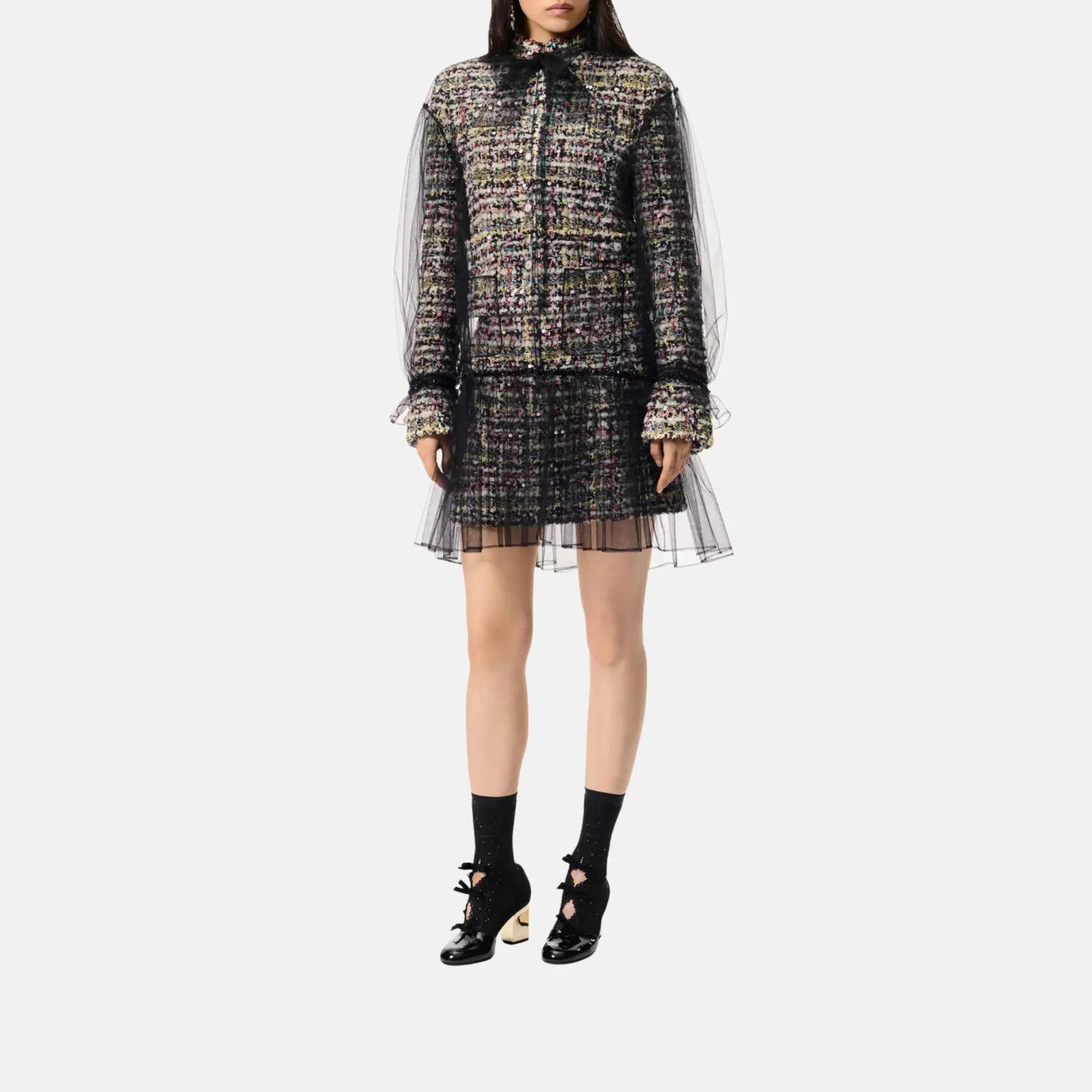 Chanel Long Sleeved Blouse Tulle Embroidered With Strass Black