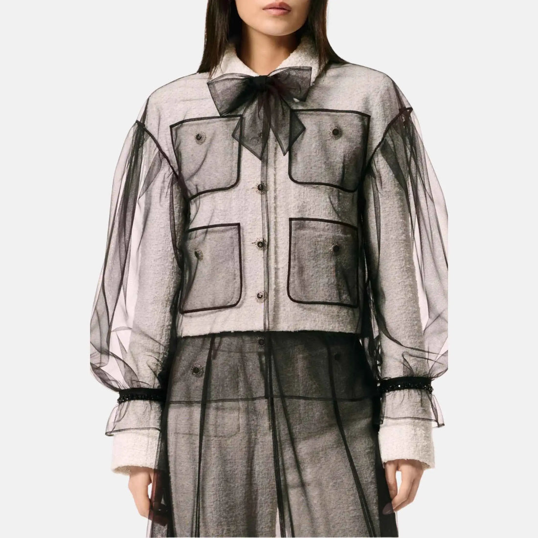 Chanel Long Sleeved Blouse Tulle Embroidered With Strass