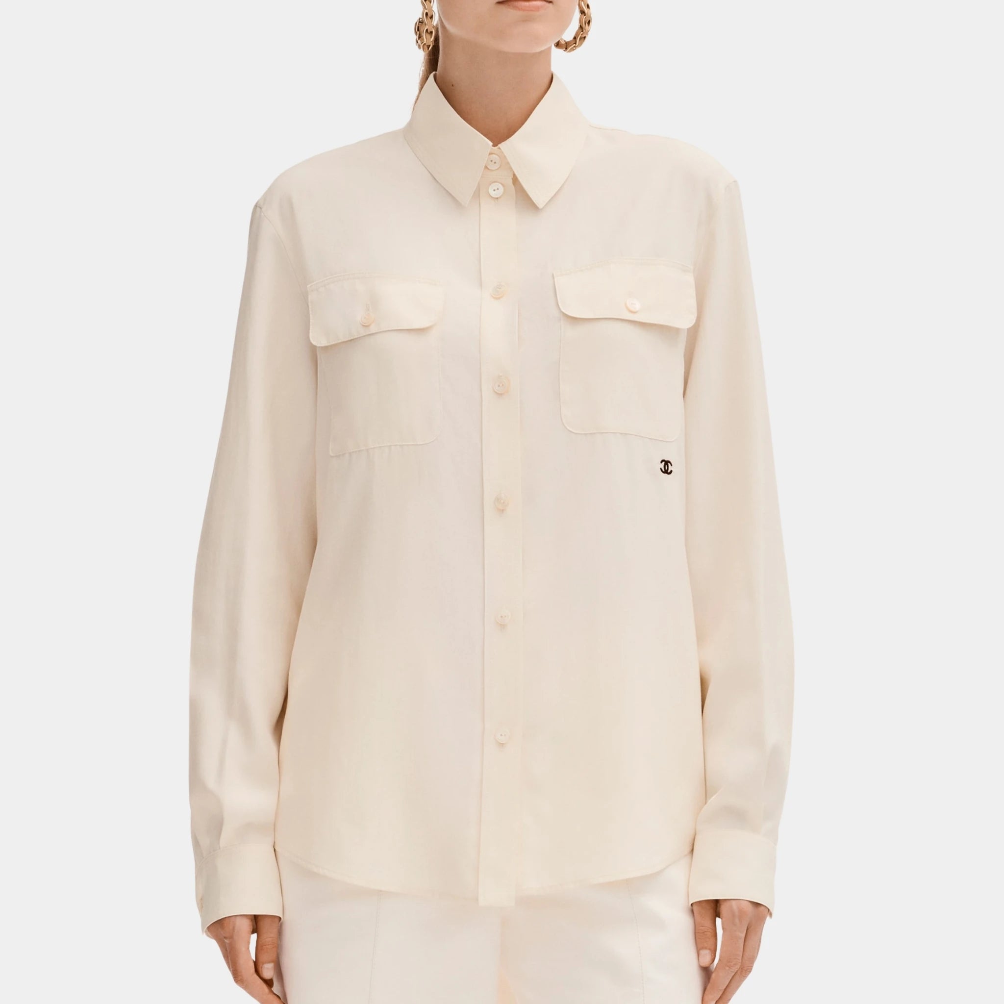Chanel Long-sleeved Shirt in Silk Light Yellow, Front