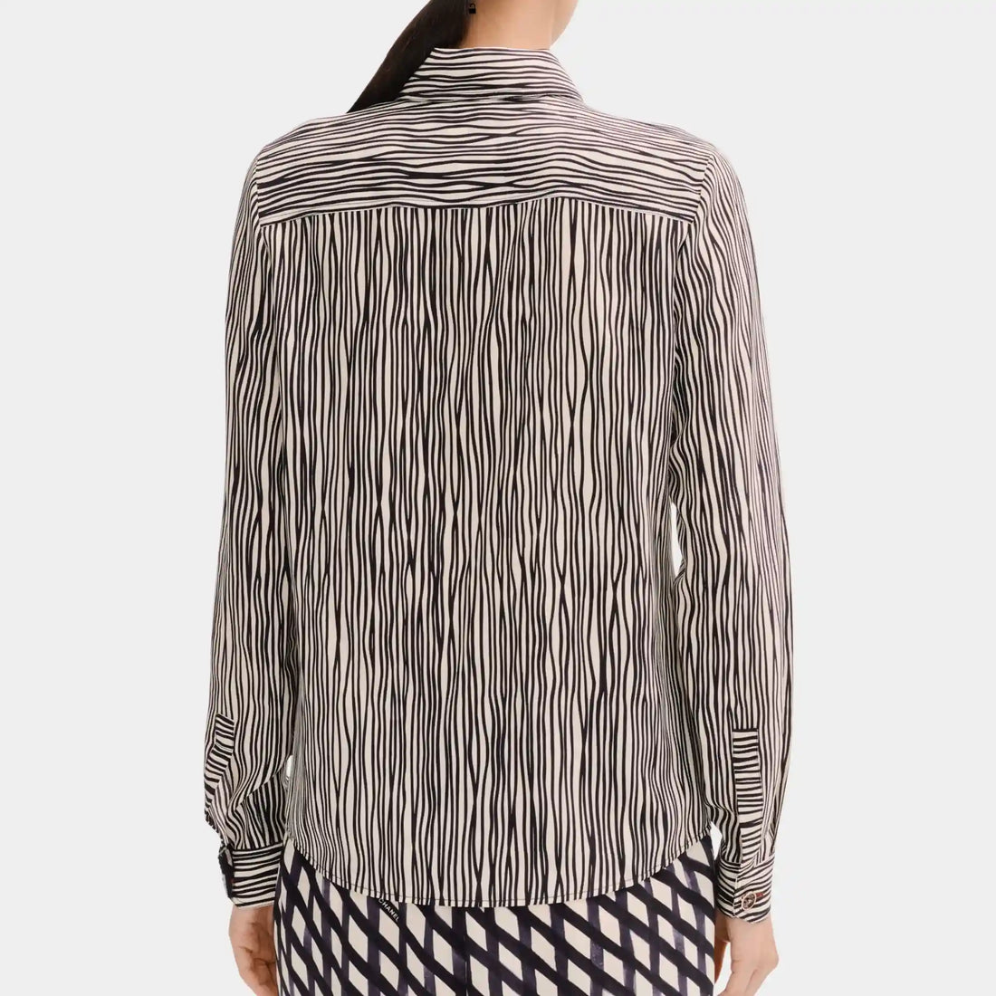 Chanel Long Sleeved Shirt in White and Black Silk Crepe, Back