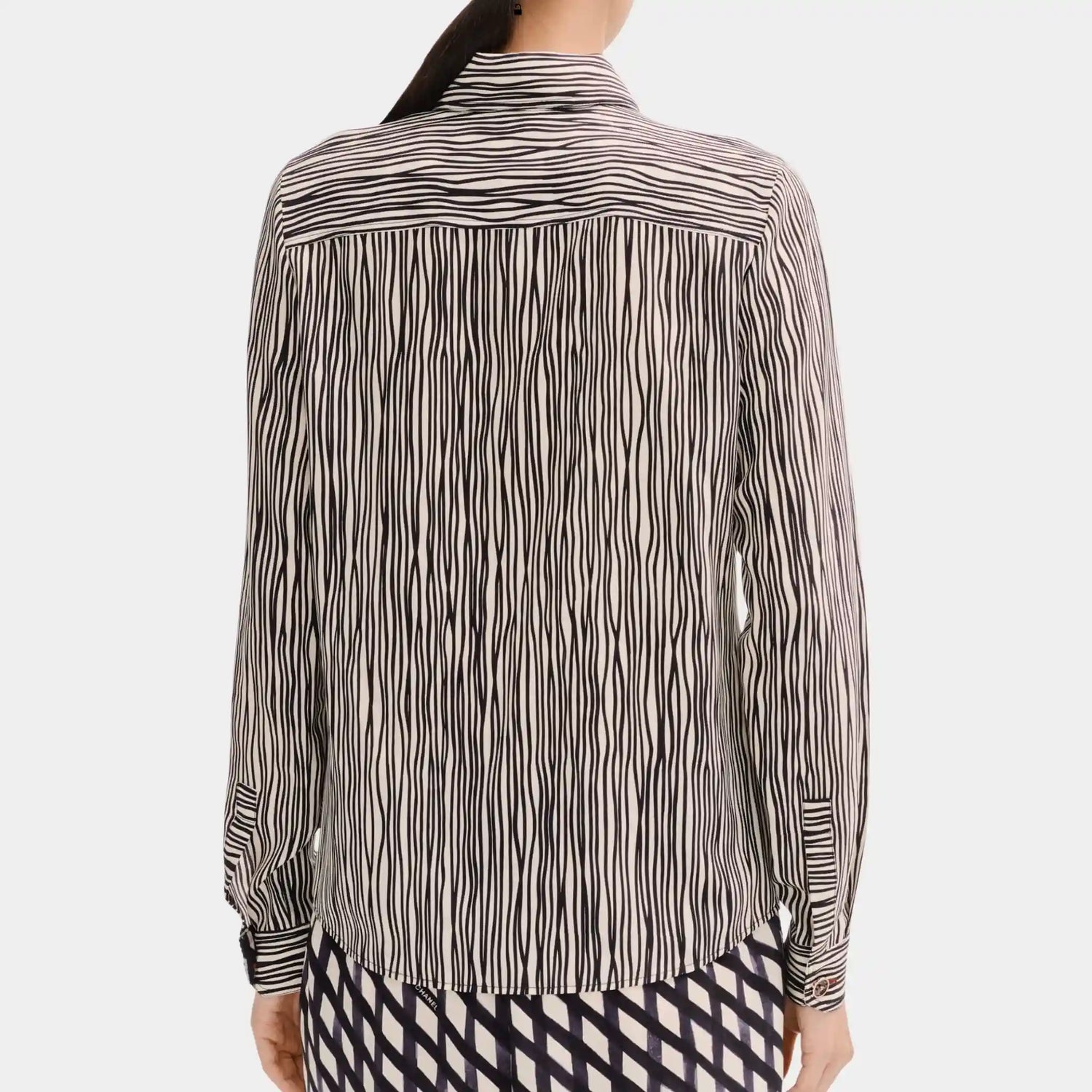 Chanel Long Sleeved Shirt in White and Black Silk Crepe, Back