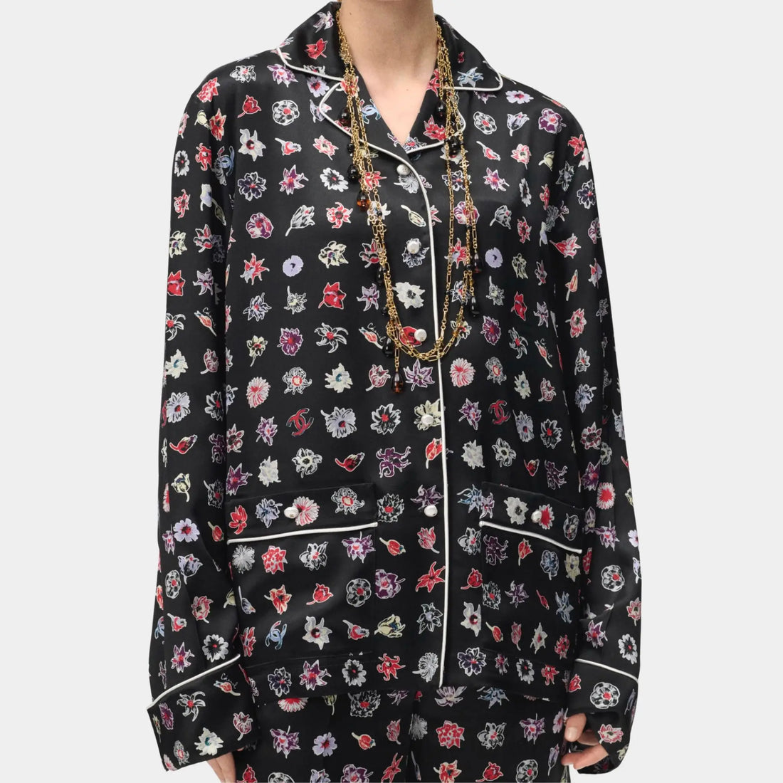 Chanel Long-Sleeved Shirt Silk Black &amp; Multicolour,front