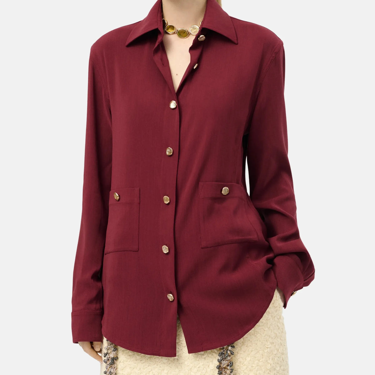 Long Sleeved Shirt Wool and Silk Mixed Fibres in Cranberry Red