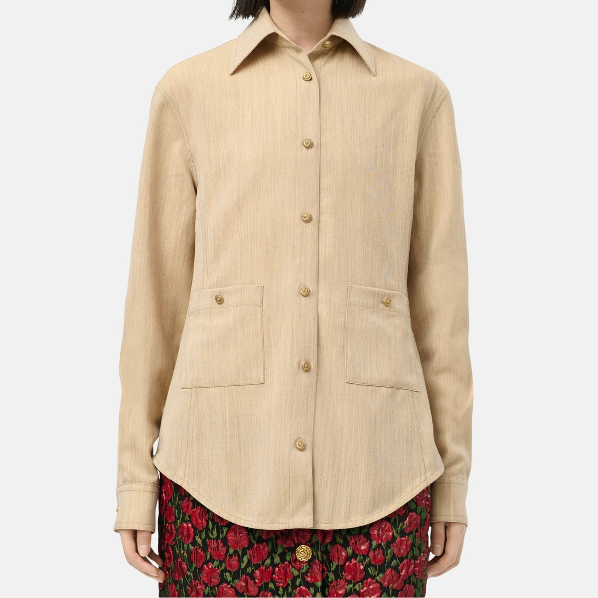 Long Sleeved Shirt Wool in Apricot Orange