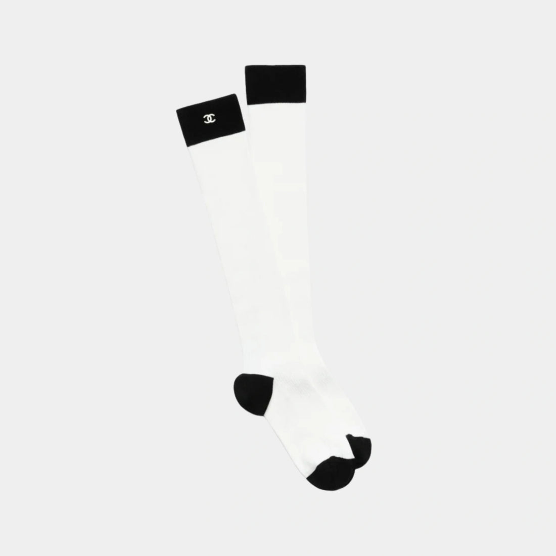 Chanel Long Socks Silk &amp; Cotton Black &amp; White, Front