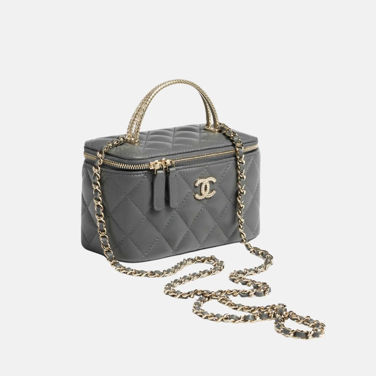 Long Vanity Case with Chain in Lambskin and Rhinestones