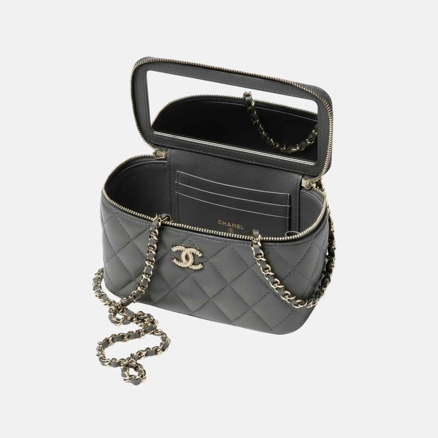 Chanel Long Vanity Case with Chain in Lambskin and Rhinestones, Inside