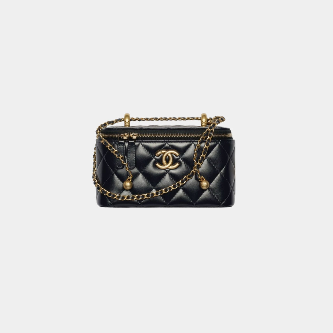 Chanel Long Vanity with Gold Tone Metal Chain in Shiny Calfskin, Black