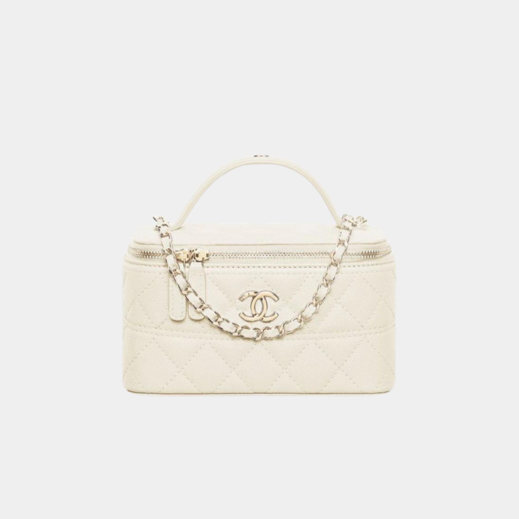 Chanel Long Vanity with Chain in Grained Calfskin and Gold Tone Metal, Ecru