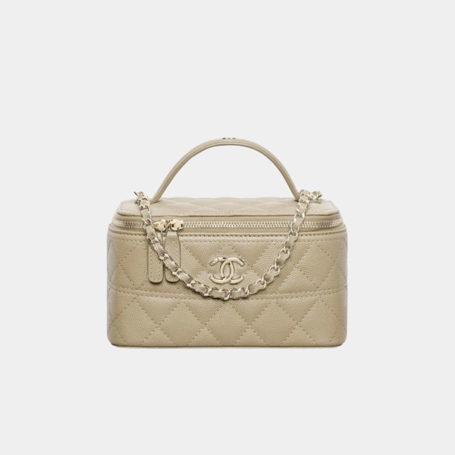 Chanel Long Vanity with Chain in Grained Calfskin and Gold Tone Metal, Khaki