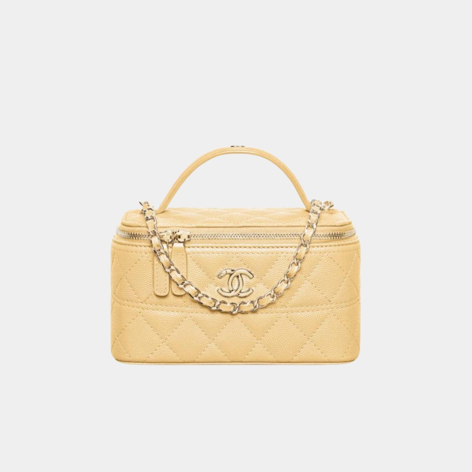 Chanel Long Vanity with Chain in Grained Calfskin and Gold Tone Metal, Light Yellow