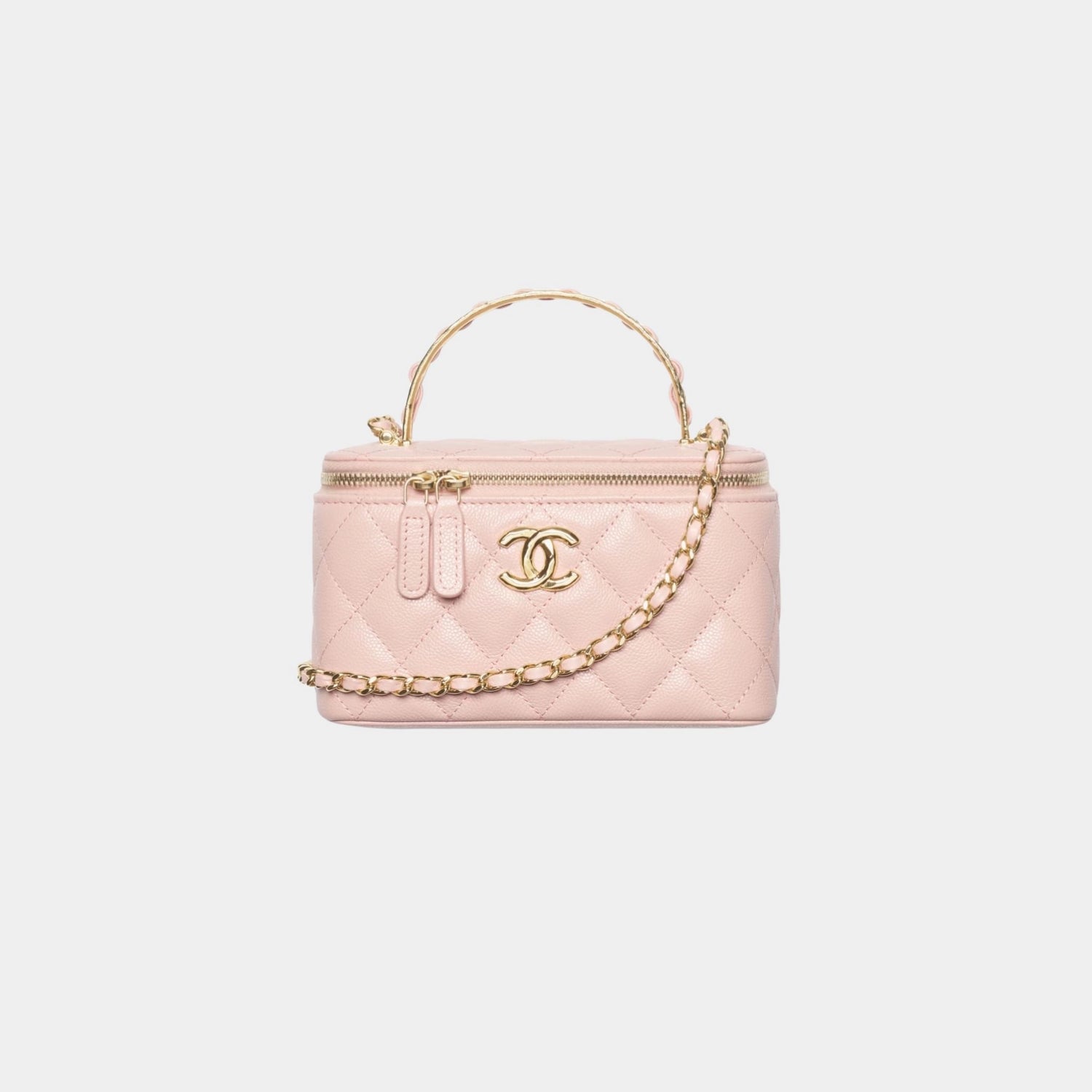 Long Vanity With Chain Grained Calfskin &amp; Gold-Tone metal, Dark Pink 