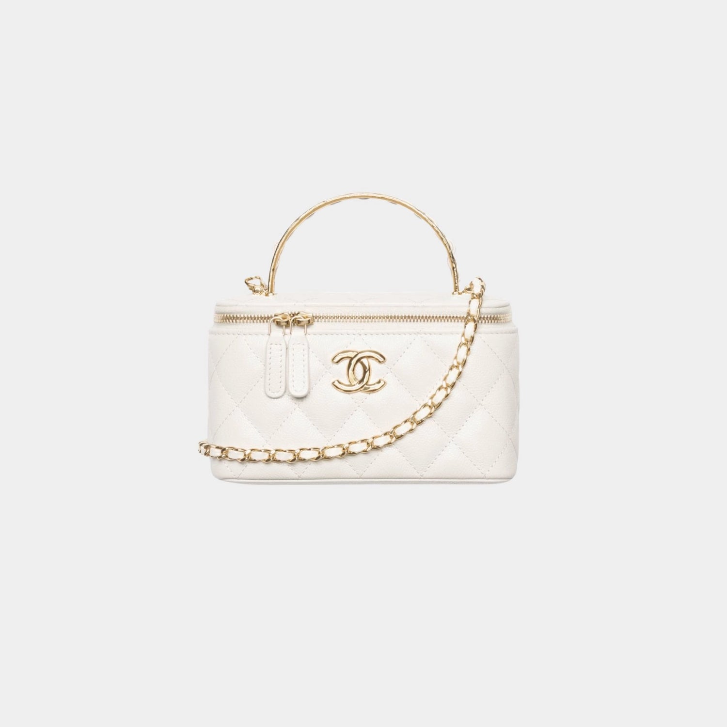 Long Vanity With Chain Grained Calfskin &amp; Gold-Tone metal, White 