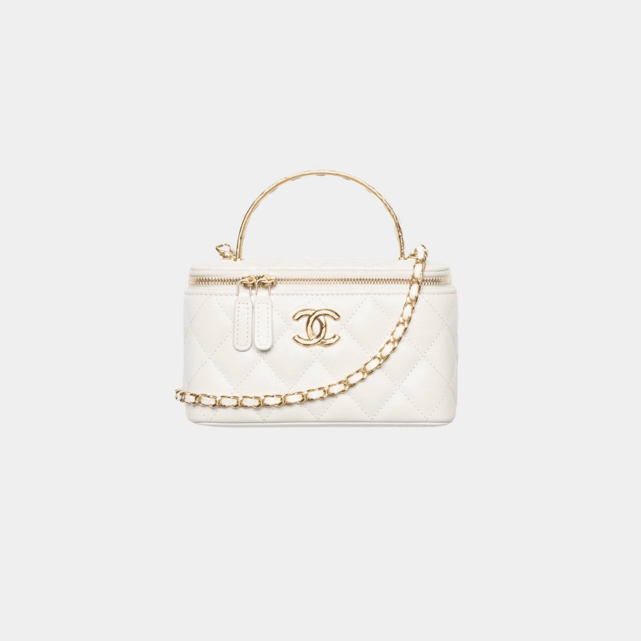 Long Vanity With Chain Grained Calfskin &amp; Gold-Tone metal, White 