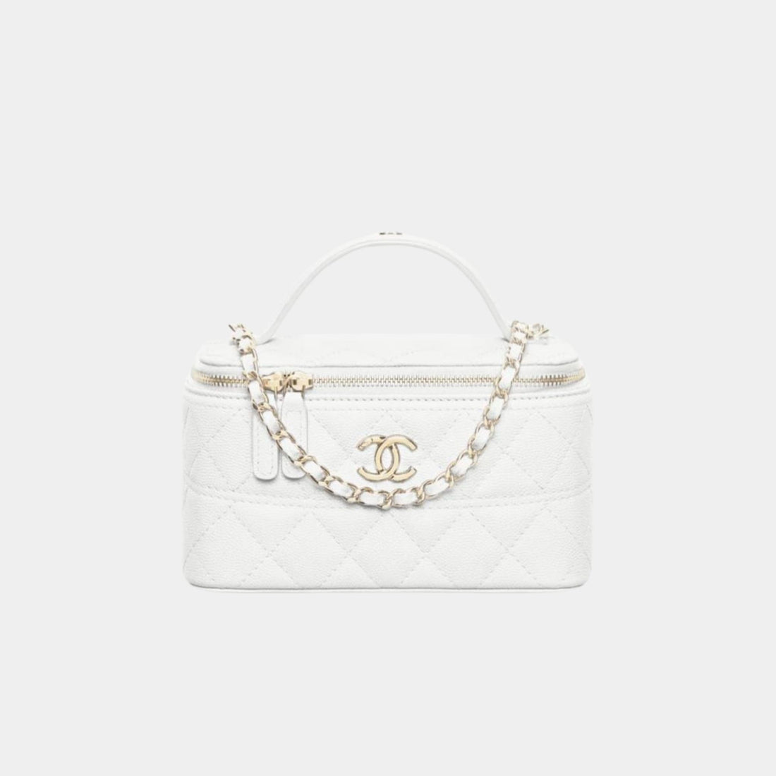 Chanel Long Vanity with Chain in Grained Calfskin and Gold Tone Metal, White
