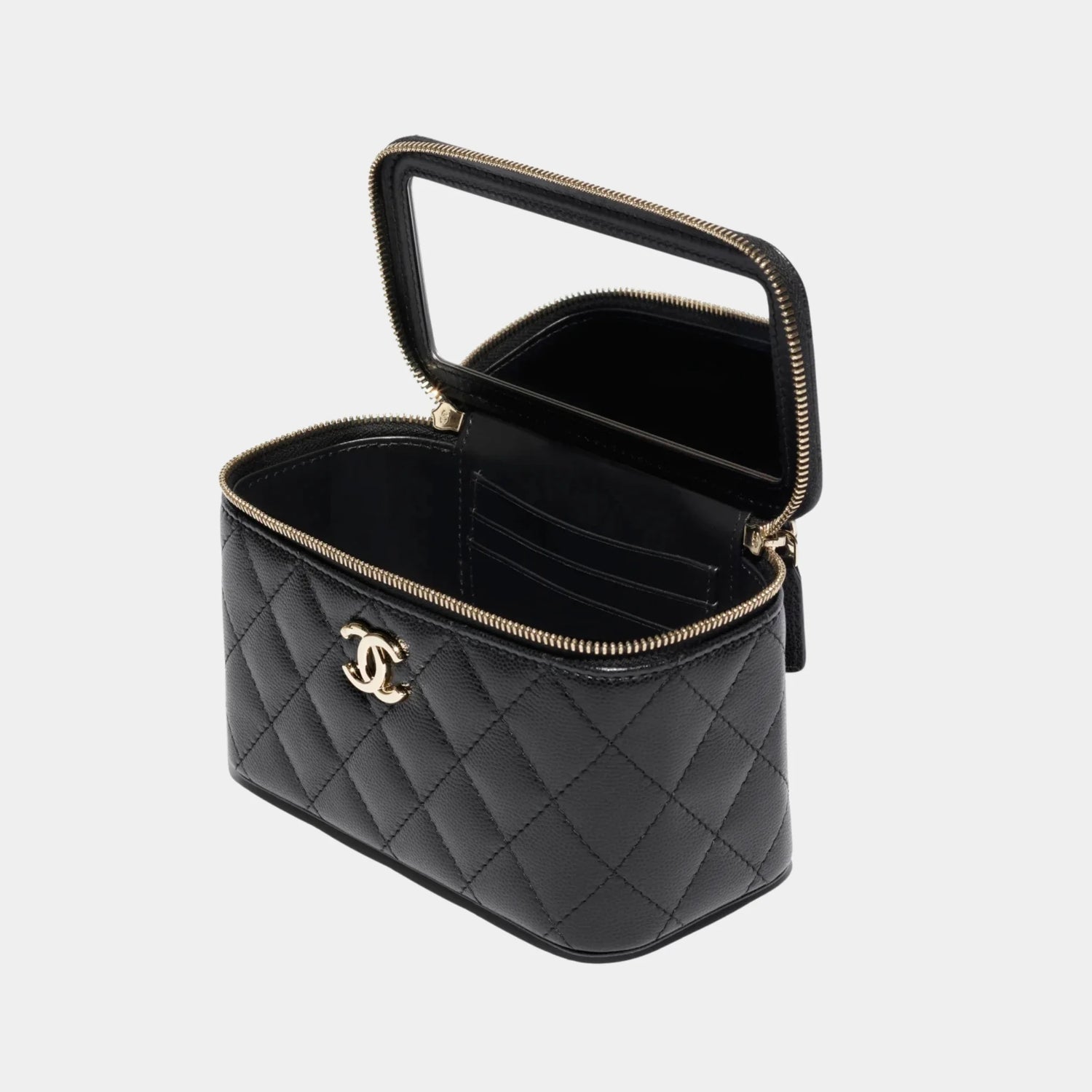 Chanel Long Vanity with Chain Grained Calfskin &amp; Imitation Pearl, Black, Inside
