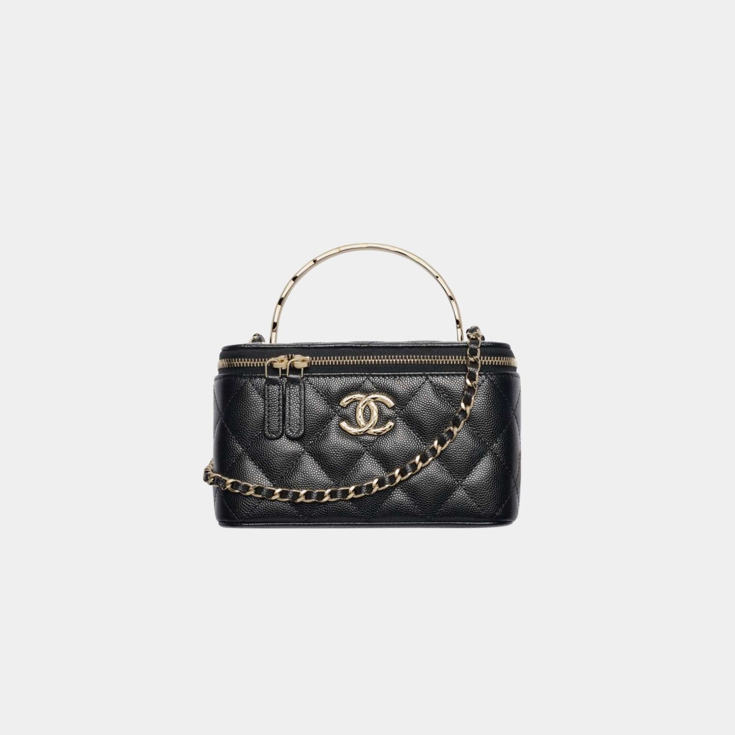 Chanel Long Vanity with Chain in Grained Shiny Calfskin, Black