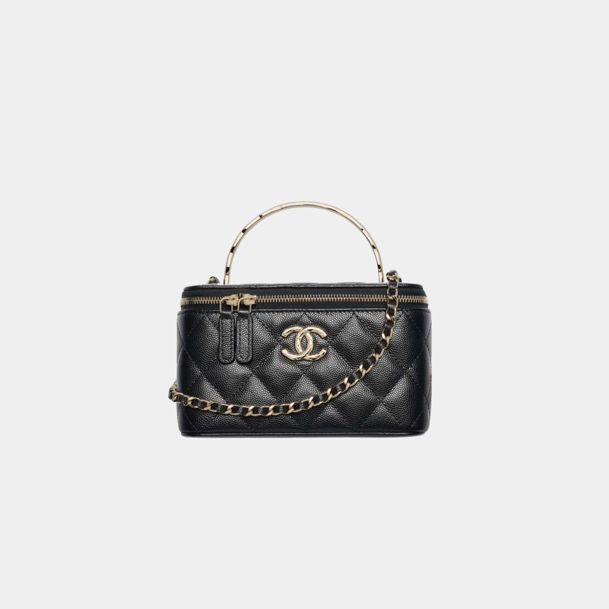 Chanel Long Vanity with Chain in Grained Shiny Calfskin, Black
