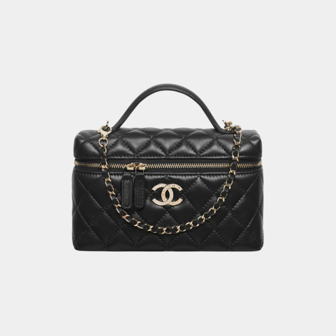 Chanel Long Vanity with Chain in Lambskin Diamante and Gold Metal, Black